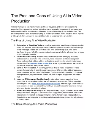 The Pros and Cons of Using AI in Video Production