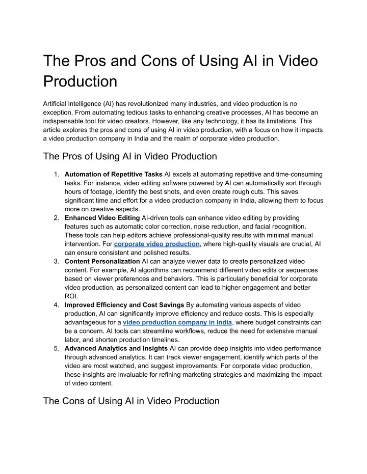 the pros and cons of using ai in video production