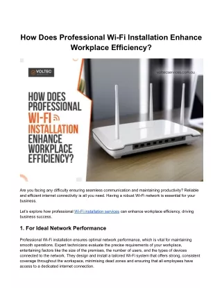 How Does Professional Wi-Fi Installation Enhance Workplace Efficiency?