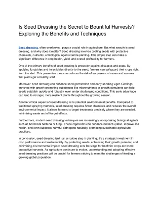 Is Seed Dressing the Secret to Bountiful Harvests?