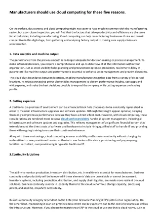manufacturers should use cloud computing