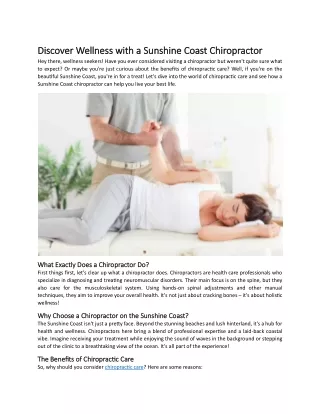 Discover Wellness with a Sunshine Coast Chiropractor