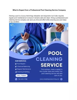 What to Expect from a Professional Pool Cleaning Service Company