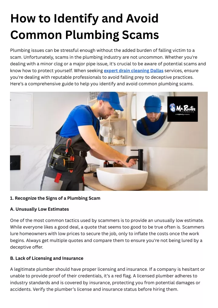 how to identify and avoid common plumbing scams