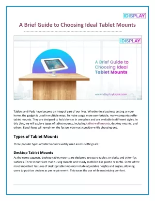 A Brief Guide to Choosing Ideal Tablet Mounts