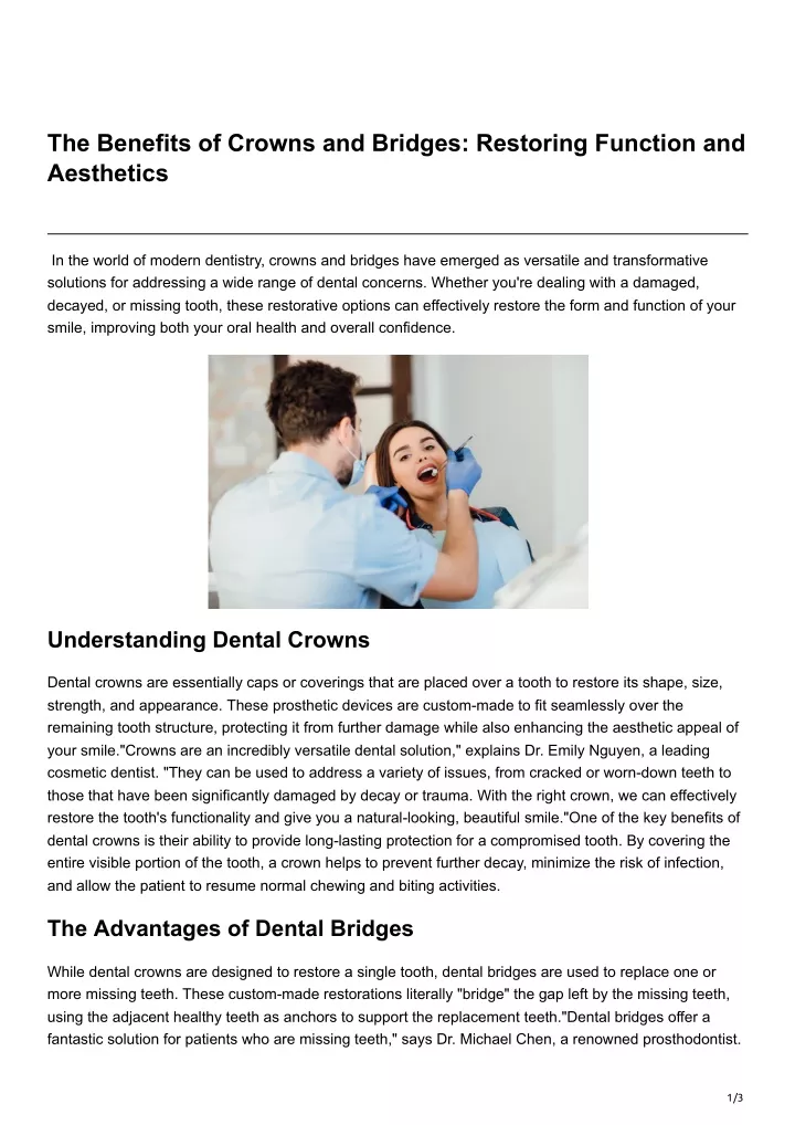 the benefits of crowns and bridges restoring