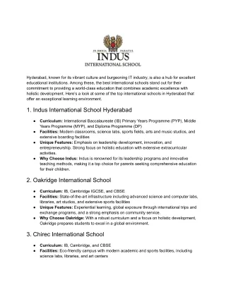 Best International Schools in Hyderabad