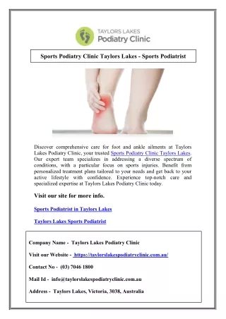 Sports Podiatry Clinic Taylors Lakes - Sports Podiatrist