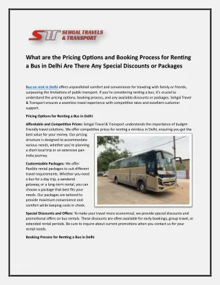 What are the Pricing Options and Booking Process for Renting a Bus in Delhi  Are There Any Special Discounts or Packages