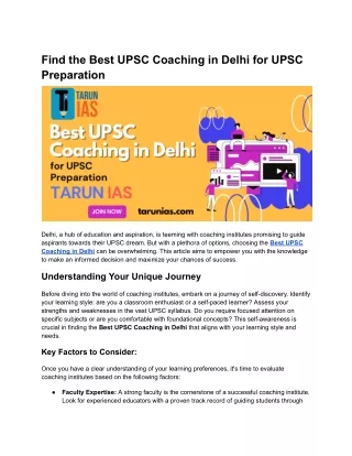 Find the Best UPSC Coaching in Delhi for UPSC Preparation