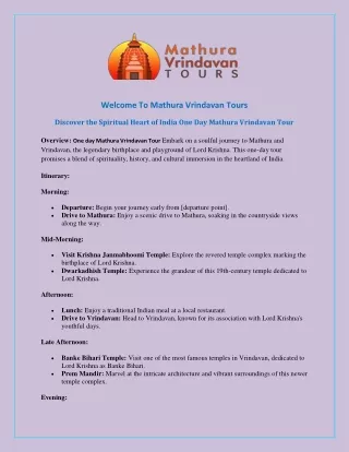 Discover the Spiritual Heart of India One Day Mathura Vrindavan Tour