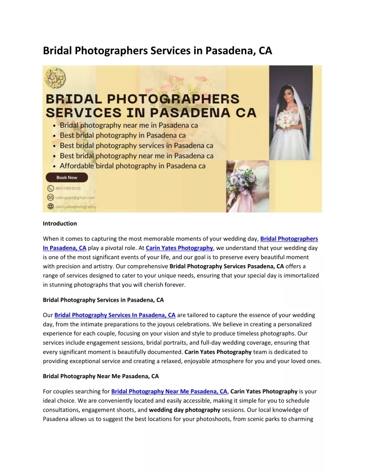 bridal photographers services in pasadena ca