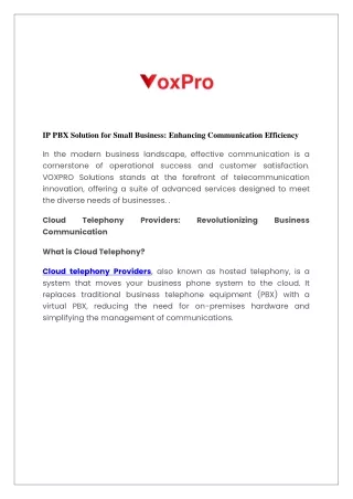 IP PBX Solution for Small Business Enhancing Communication Efficiency