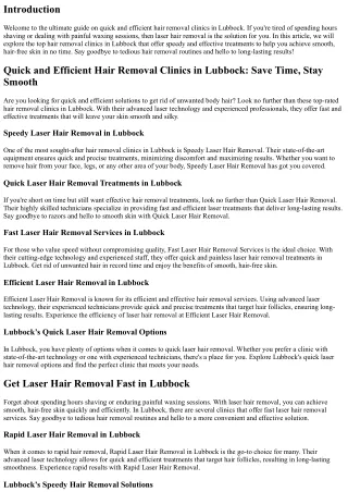 Quick and Efficient Hair Removal Clinics in Lubbock: Save Time, Stay Smooth