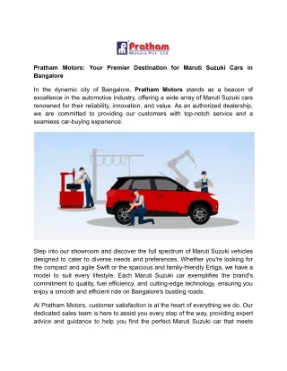 Pratham Motors_ Your Premier Destination for Maruti Suzuki Cars in Bangalore