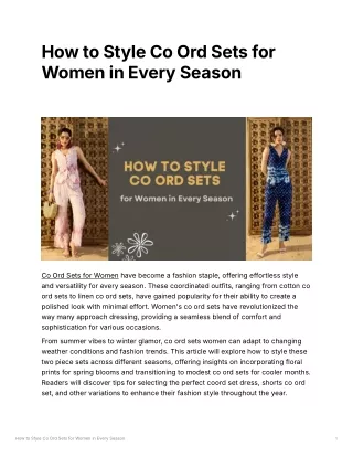 How to Style Co Ord Sets for Women in Every Season