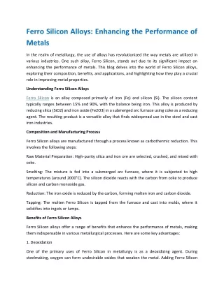 Ferro Silicon Alloys: Enhancing the Performance of Metals