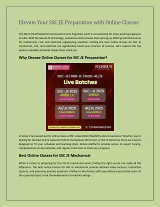 Elevate Your SSC JE Preparation with Online Classes - Nimbus