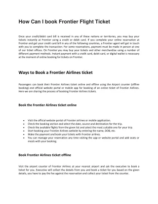 How Can I book Frontier Flight Ticket