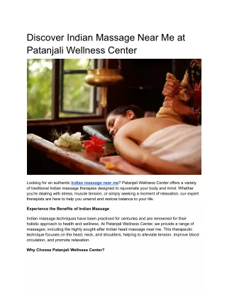 Discover Indian Massage Near Me at Patanjali Wellness Center