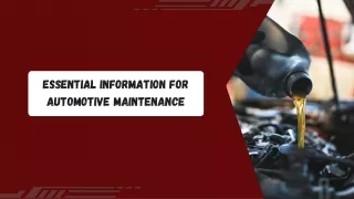 Essential Information for Automotive Maintenance