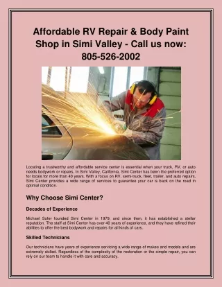 Affordable RV Repair & Body Paint Shop in Simi Valley - Call us now 805-526-2002