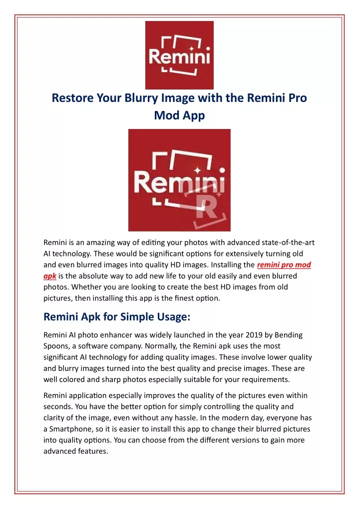 restore your blurry image with the remini