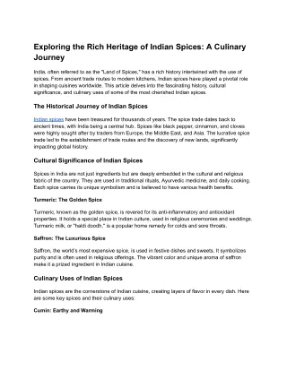 Exploring the Rich Heritage of Indian Spices: A Culinary Journey