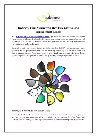 Improve Your Vision with Ray-Ban RB4471 Iris Replacement Lenses