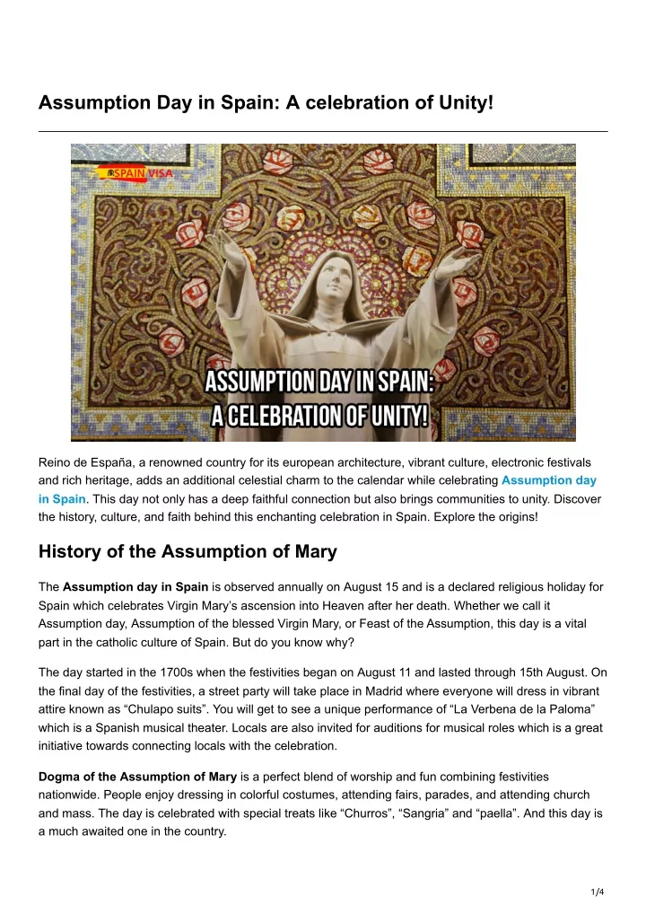 assumption day in spain a celebration of unity