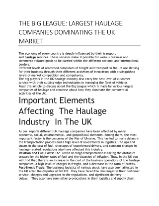 THE BIG LEAGUE: LARGEST HAULAGE COMPANIES DOMINATING THE UK MARKET