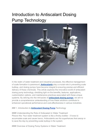 Introduction to Antiscalant Dosing Pump Technology