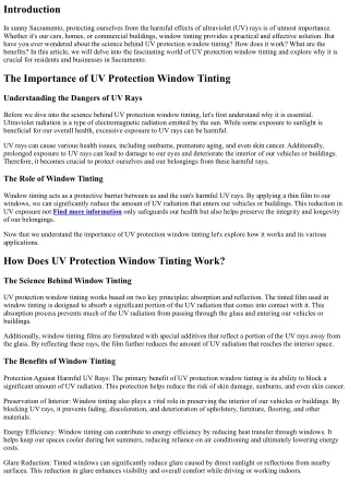 The Science Behind UV Protection Window Tinting in Sacramento