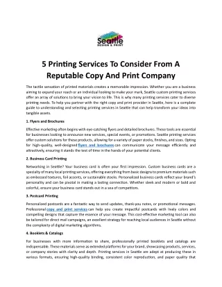 5 Printing Services To Consider From A Reputable Copy And Print Company