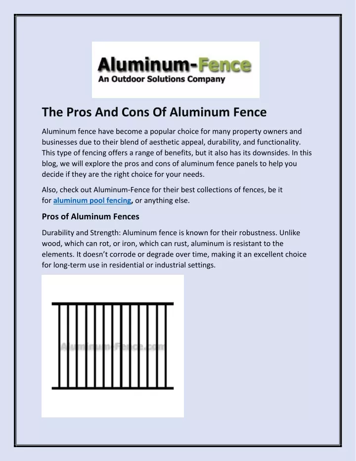 the pros and cons of aluminum fence