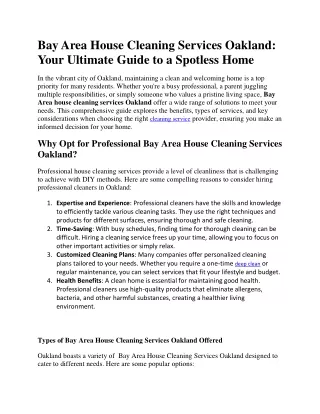 Bay Area House Cleaning Services Oakland Your Ultimate Guide to a Spotless Home