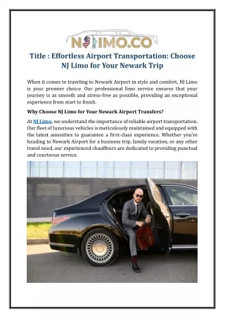 Effortless Airport Transportation: Choose NJ Limo for Your Newark Trip