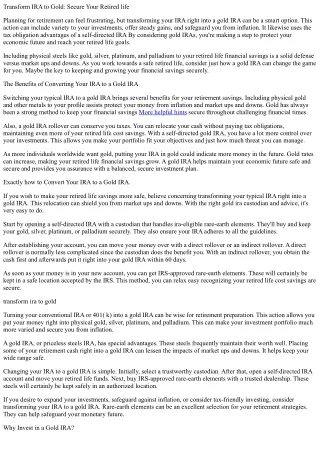 Convert Individual Retirement Account to Gold: Secure Your Retirement