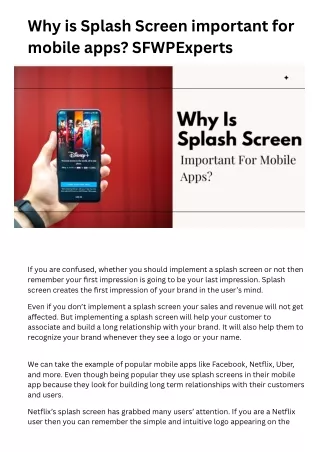 Why is Splash Screen important for mobile apps | SFWPExperts