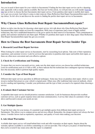 How to Choose the Best Sacramento Dent Repair Service Insider Tips