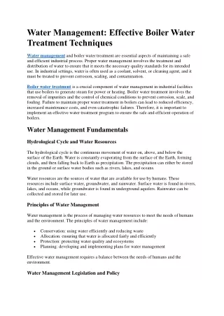 Water Management Effective Boiler Water Treatment Techniques