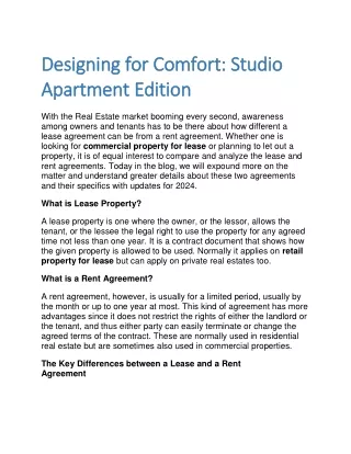 Designing for Comfort: Studio Apartment Edition
