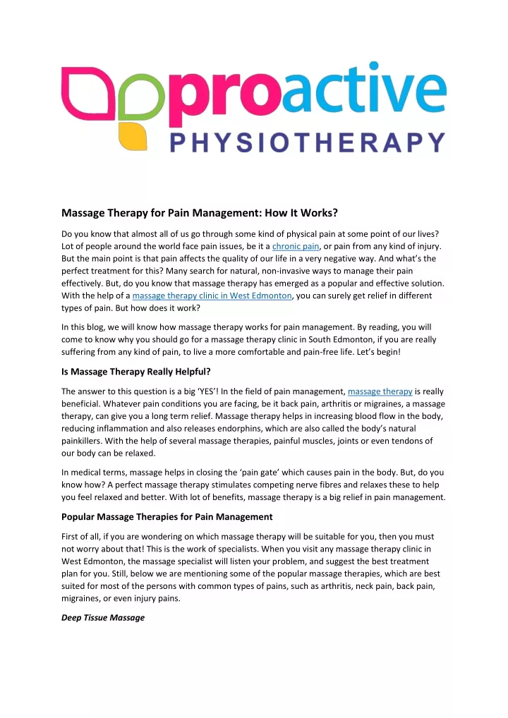 massage therapy for pain management how it works