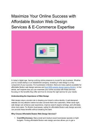 Maximize Your Online Success with Affordable Boston Web Design Services & E-Commerce Expertise