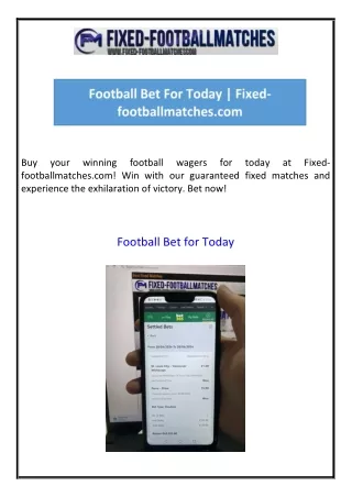 Football Bet For Today  Fixed-footballmatches.com