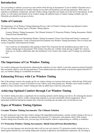Get Professional Car Window Tinting in Sacramento for Enhanced Privacy and Comfo