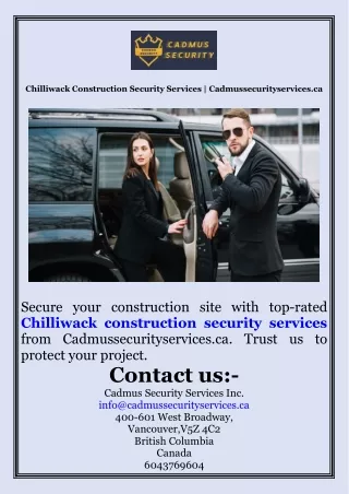 Chilliwack Construction Security Services  Cadmussecurityservices.ca