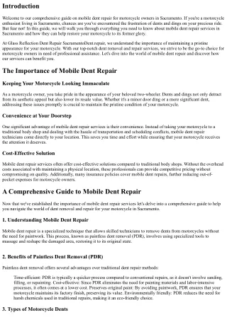 A Comprehensive Guide to Mobile Dent Repair for Motorcycle Owners in Sacramento