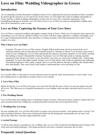 Love on Film Wedding Videographer in Greece
