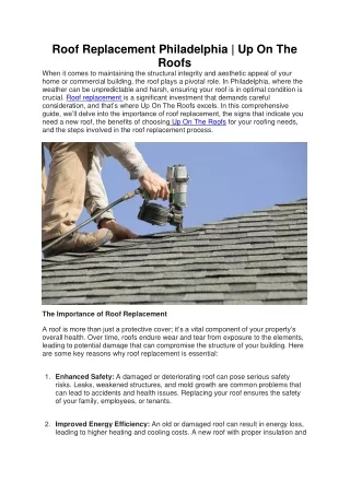 Roof Replacement Philadelphia | Up On The Roofs